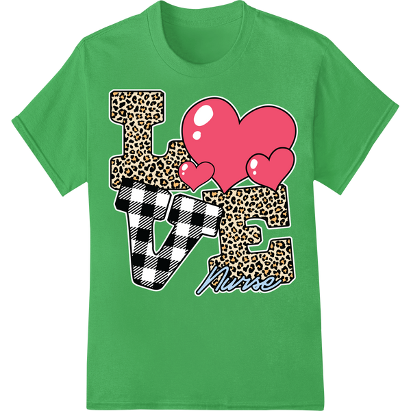 Leopard Love: Valentine's Day Nursing DTF Print Transfer on green shirt - SUPERDTF-DTF Prints-DTF Transfers-Custom DTF Prints