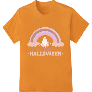 Groovy Ghost: Hippie Halloween Heat Transfer Print enhanced with professional high-quality t-shirt printing