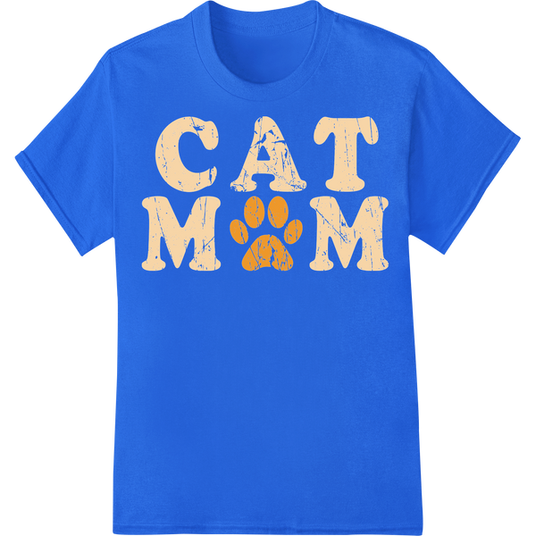 Purr-fect Cat Mom Gift: Paw Print 'CAT MAM' DTF Transfer Print on blue shirt - SUPERDTF-DTF Prints-DTF Transfers-Custom DTF Prints