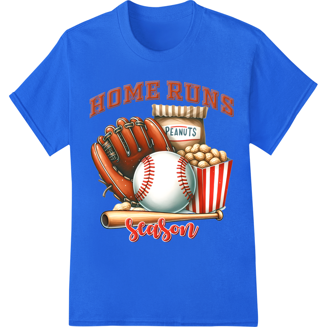 Home Run Heat Transfer: Baseball, Peanuts, and Nostalgia on blue shirt - SUPERDTF-DTF Prints-DTF Transfers-Custom DTF Prints