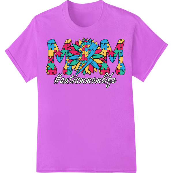 Vibrant Autism Mom Life Puzzle Heart DTF Print Heat Transfer on purple shirt - SUPERDTF-DTF Prints-DTF Transfers-Custom DTF Prints