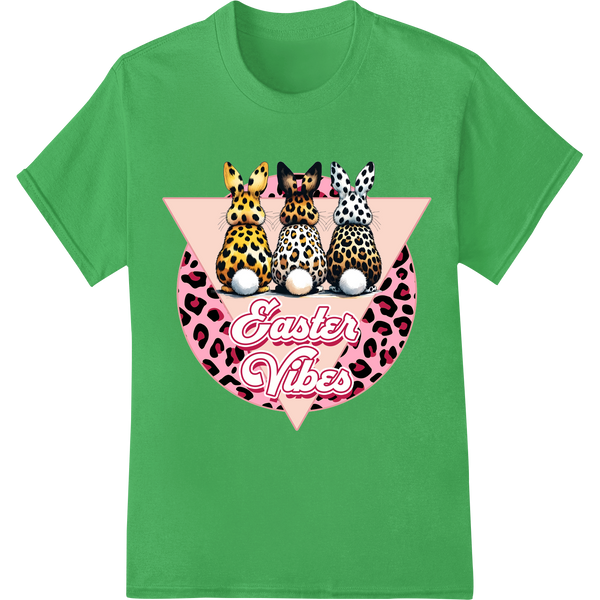 Trendy Leopard Print Easter Bunnies | DTF Transfer Print on green shirt - SUPERDTF-DTF Prints-DTF Transfers-Custom DTF Prints