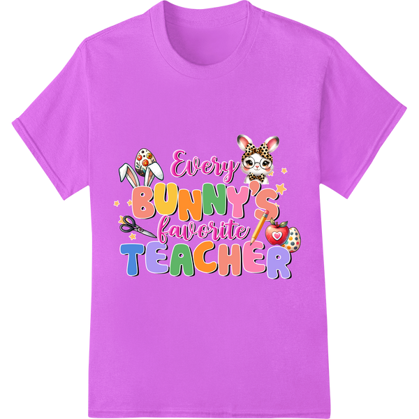 Every Bunny's Favorite Teacher: Cute Easter DTF Print on purple shirt - SUPERDTF-DTF Prints-DTF Transfers-Custom DTF Prints