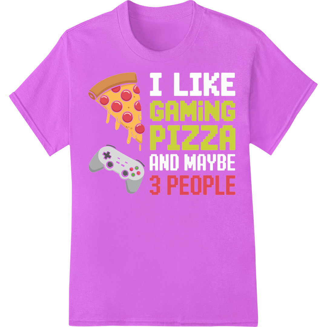 Level Up Your Style with This Gaming Pizza DTF Print! on purple shirt - SUPERDTF-DTF Prints-DTF Transfers-Custom DTF Prints