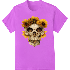 Expert apparel decoration craftsmanship on Sunflower Skull: Día de los Muertos Super DTF Print