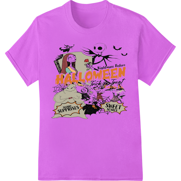 Spooky black and orange digital design featuring jack-o-lanterns and a haunted house, perfect for DTF printing on Halloween...