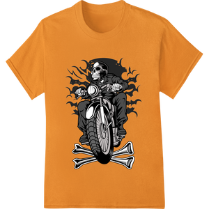 Skeleton Motorcycle - Edgy Skull Chopper Halloween Graphic showcasing advanced garment printing technology