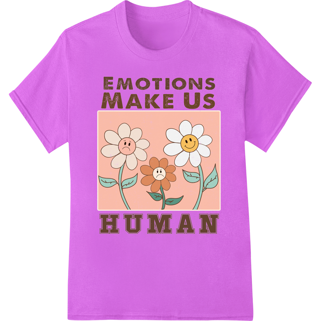 Retro Emotions Make Us Human Mental Health DTF Print on purple shirt - SUPERDTF-DTF Prints-DTF Transfers-Custom DTF Prints