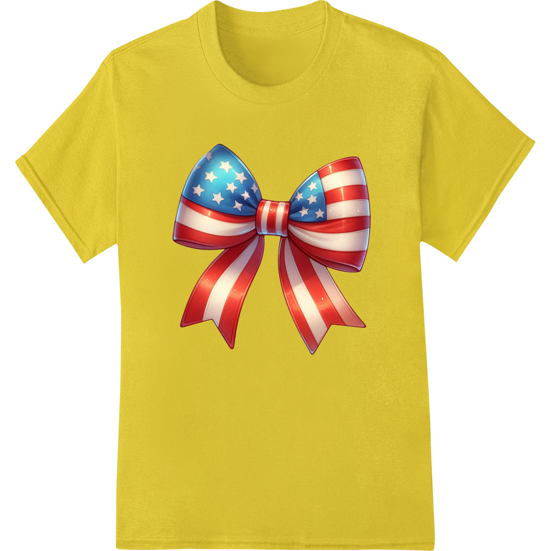 Patriotic Bow Flag DTF Print for 4th of July Shirts & Gifts on yellow shirt - SUPERDTF-DTF Prints-DTF Transfers-Custom DTF Prints