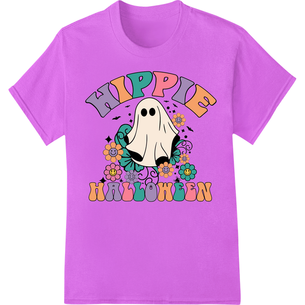 Groovy Ghoul: Retro Halloween Hippie Ghost DTF Print on purple shirt - SUPERDTF-DTF Prints-DTF Transfers-Custom DTF Prints