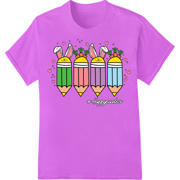 Adorable Easter Bunny Pencils for Teachers - DTF Print on purple shirt - SUPERDTF-DTF Prints-DTF Transfers-Custom DTF Prints