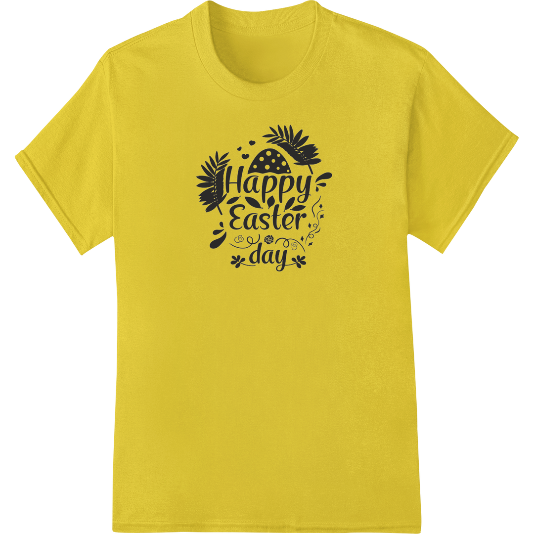 Whimsical 'Happy Easter day' Typography DTF Print Transfer on yellow shirt - SUPERDTF-DTF Prints-DTF Transfers-Custom DTF Prints