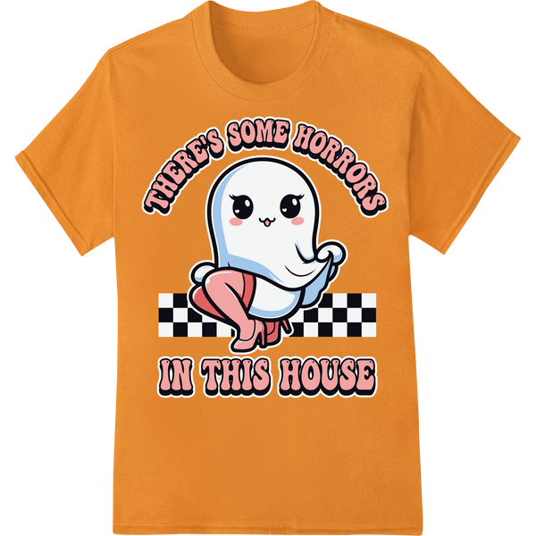 Adorable 'There's Some Horrors in This House' Ghost on orange shirt - SUPERDTF-DTF Prints-DTF Transfers-Custom DTF Prints