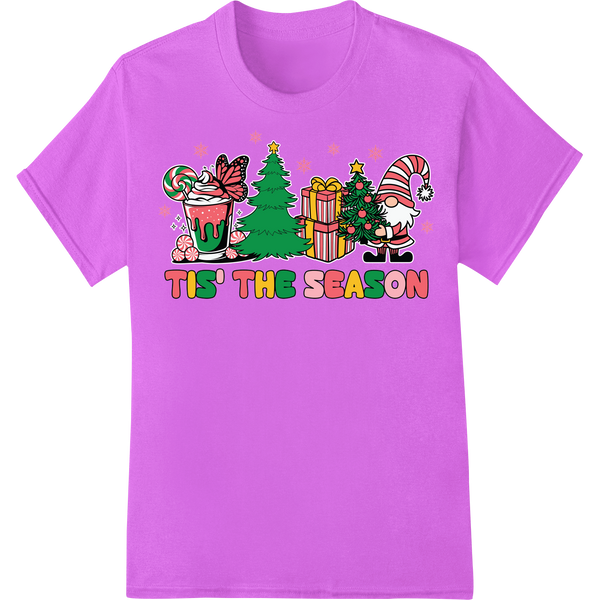 Whimsical 'Tis The Season Pink Christmas Heat Transfer on purple shirt - SUPERDTF-DTF Prints-DTF Transfers-Custom DTF Prints