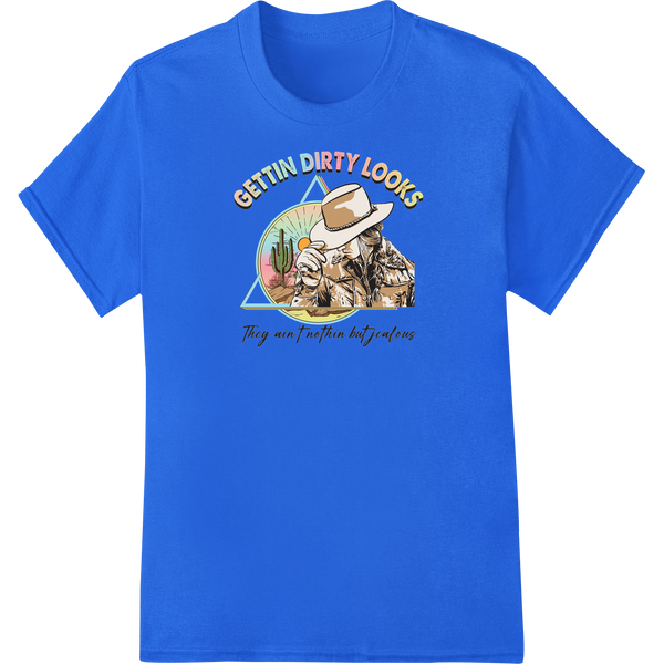 Gettin' Dippy Looks: Wild West Cowboy DTF Print Transfer on blue shirt - SUPERDTF-DTF Prints-DTF Transfers-Custom DTF Prints