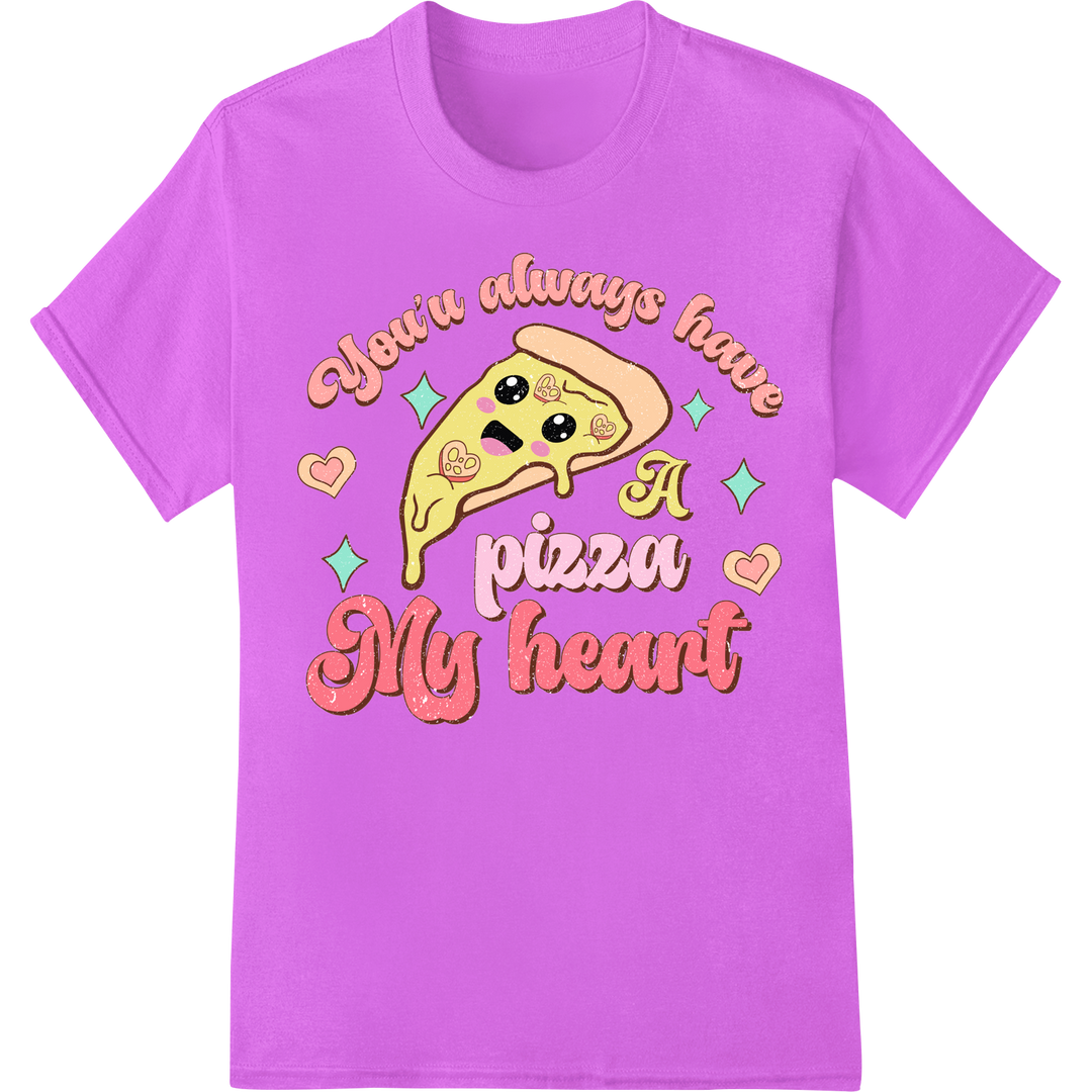 Adorable Retro Pizza My Heart DTF Valentine's Day Transfer on purple shirt - SUPERDTF-DTF Prints-DTF Transfers-Custom DTF Prints