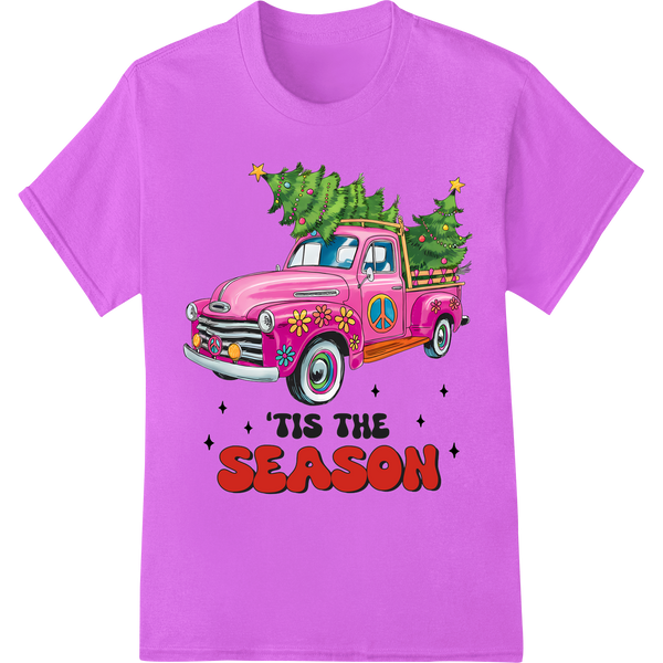 Groovy Christmas Retro Truck | Vintage Holiday DTF Transfer on purple shirt - SUPERDTF-DTF Prints-DTF Transfers-Custom DTF Prints