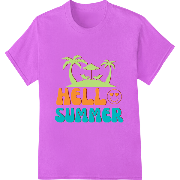 Sunny Hello Summer DTF Print Heat Transfer | Beach Style on purple shirt - SUPERDTF-DTF Prints-DTF Transfers-Custom DTF Prints