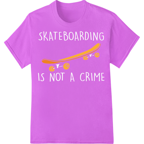 Ride in Style: Bold Orange Skateboard Silhouette DTF Print on purple shirt - SUPERDTF-DTF Prints-DTF Transfers-Custom DTF Prints