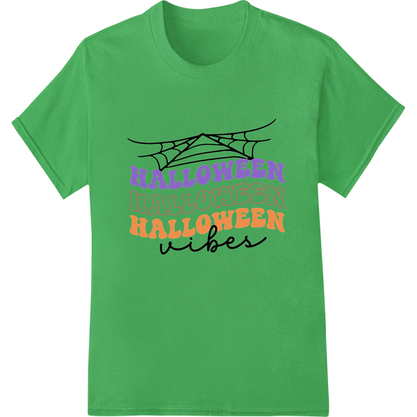 Festive spooky Halloween design with bats, pumpkins and ghosts, perfect for direct-to-film heat transfer on apparel.