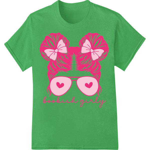 Bookish Girly Valentine's Palm Leaf Heart Sunglasses on green shirt - SUPERDTF-DTF Prints-DTF Transfers-Custom DTF Prints