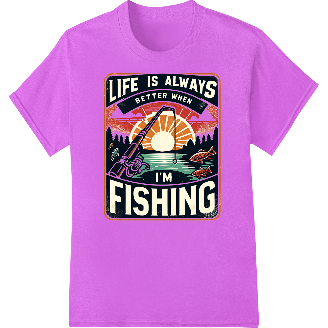 Reel in Style: Vintage Fishing DTF Print for Anglers on purple shirt - SUPERDTF-DTF Prints-DTF Transfers-Custom DTF Prints