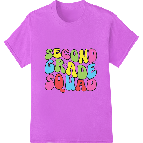 Vibrant 'Second Grade Squad' DTF Print Heat Transfer on purple shirt - SUPERDTF-DTF Prints-DTF Transfers-Custom DTF Prints