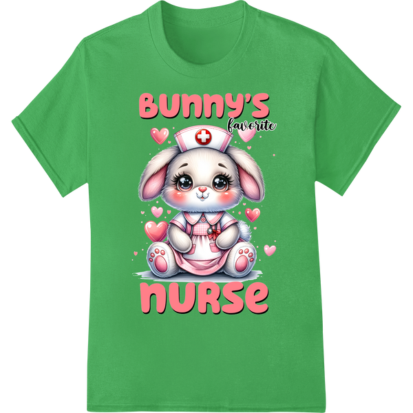 Adorable Easter Bunny Nurse DTF Print | Nursing Holiday Gift on green shirt - SUPERDTF-DTF Prints-DTF Transfers-Custom DTF Prints