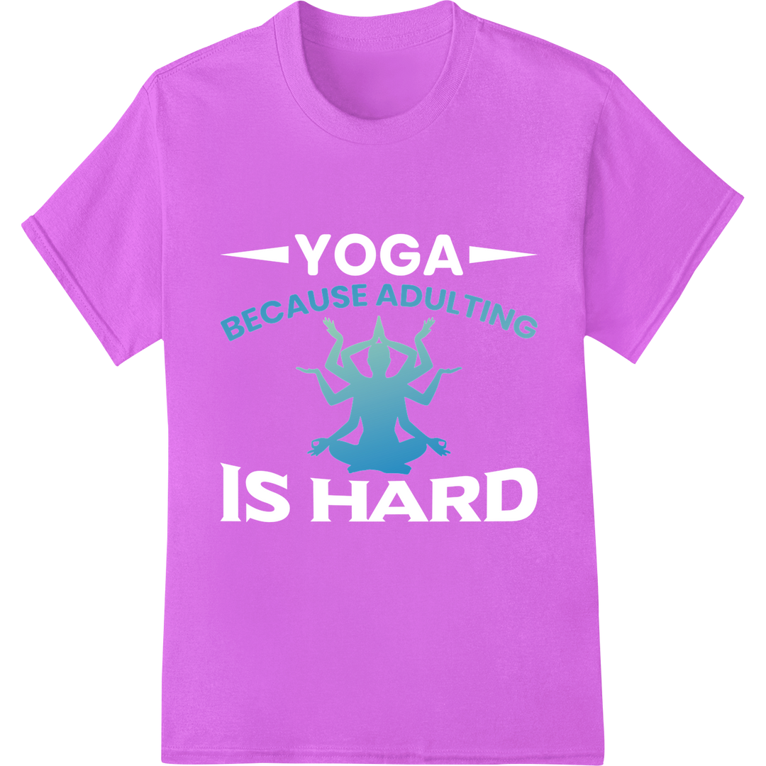 Embrace Adulting with Mindful Yoga DTF Print Transfer on purple shirt - SUPERDTF-DTF Prints-DTF Transfers-Custom DTF Prints