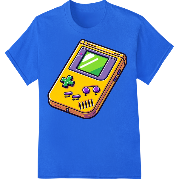 Retro Handheld Gaming Nostalgia DTF Print Heat Transfer on blue shirt - SUPERDTF-DTF Prints-DTF Transfers-Custom DTF Prints