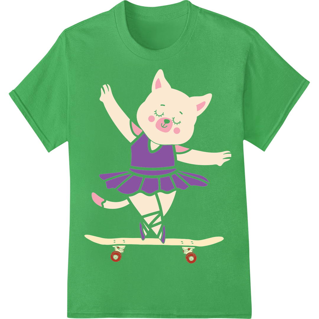 Retro Skating Cat: Playful Nostalgia on Your Garments on green shirt - SUPERDTF-DTF Prints-DTF Transfers-Custom DTF Prints