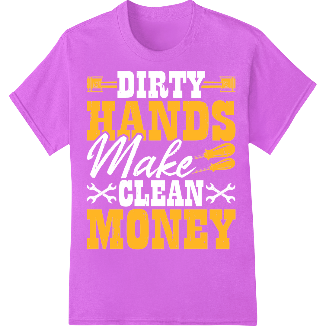 Bold 'Hands Money' DTF Print Heat Transfer for Mechanics on purple shirt - SUPERDTF-DTF Prints-DTF Transfers-Custom DTF Prints