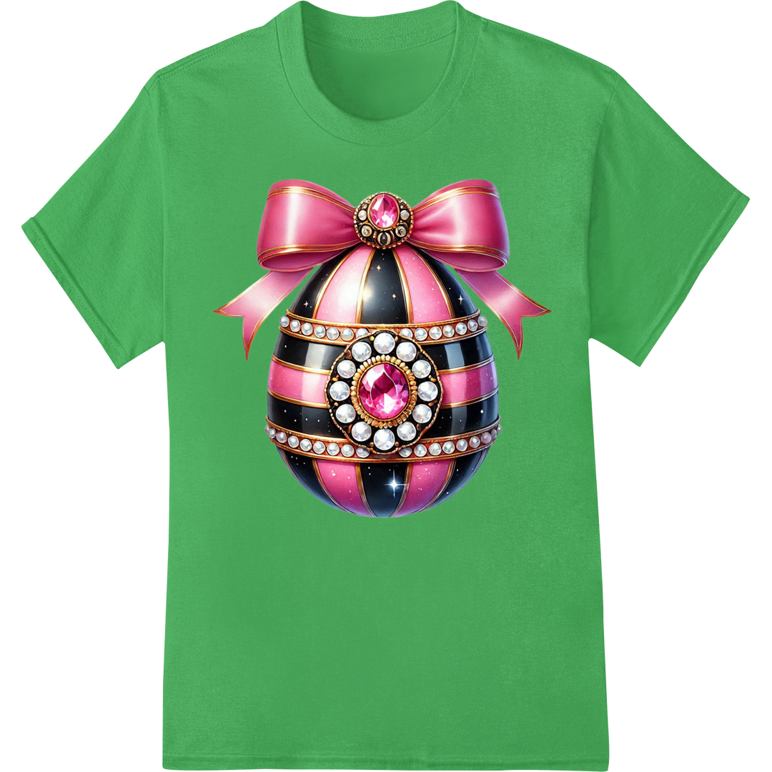 Bejeweled Pink Easter Egg DTF Print Heat Transfer Design on green shirt - SUPERDTF-DTF Prints-DTF Transfers-Custom DTF Prints