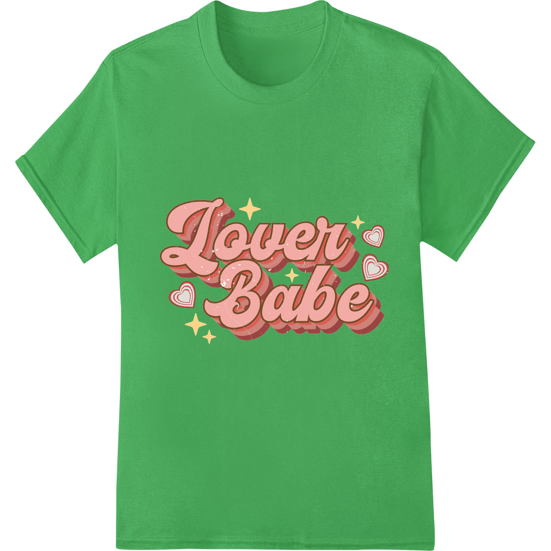 Playful 'Lover Babe' Pink Typography DTF Print Heat Transfer on green shirt - SUPERDTF-DTF Prints-DTF Transfers-Custom DTF Prints