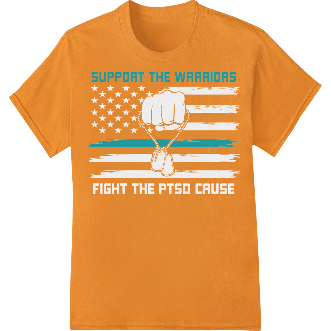 Support The Warriors PTSD Awareness Teal Ribbon DTF Transfer on orange shirt - SUPERDTF-DTF Prints-DTF Transfers-Custom DTF Prints