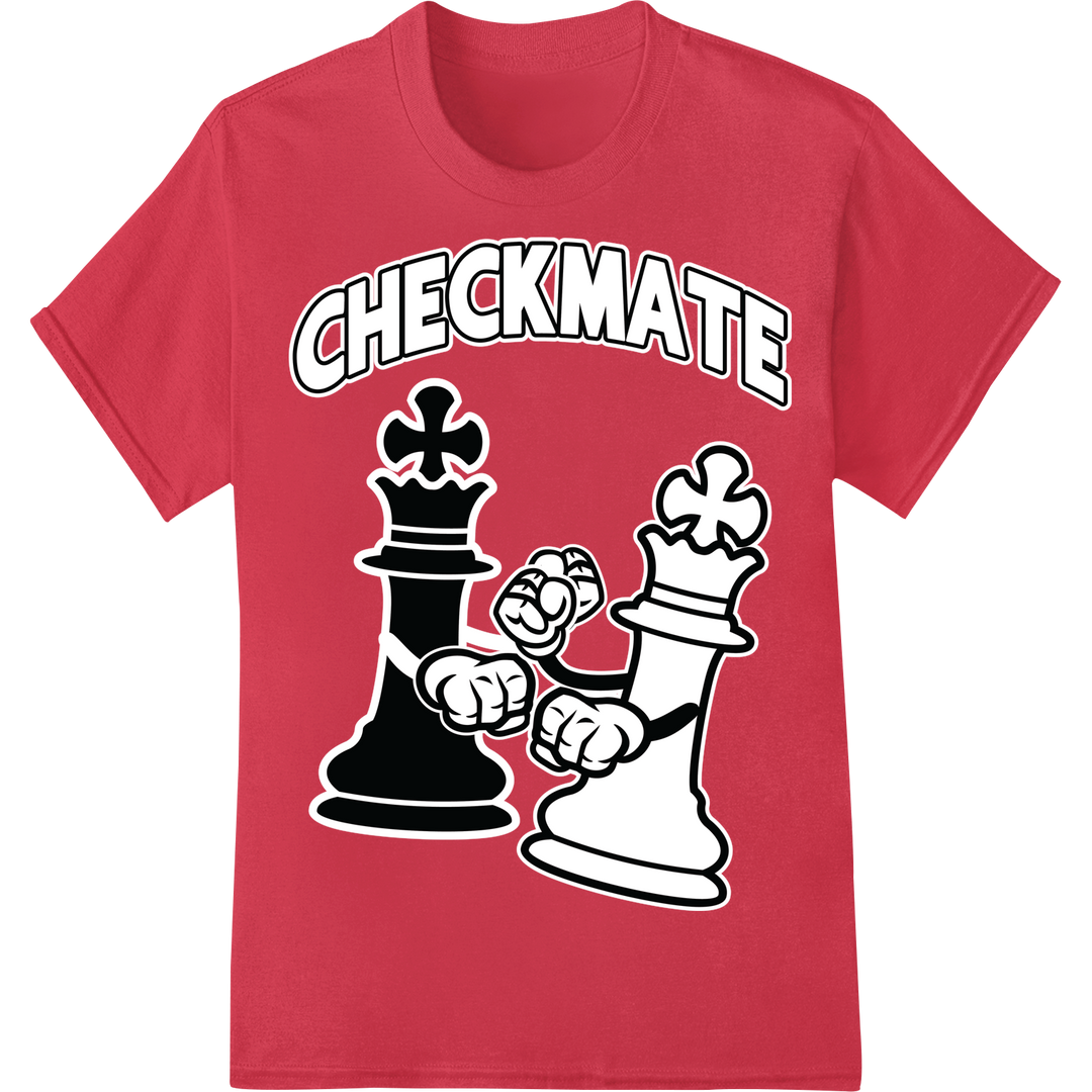 Checkmate DTF Print Heat Transfer: Bold Chess Design on red shirt - SUPERDTF-DTF Prints-DTF Transfers-Custom DTF Prints