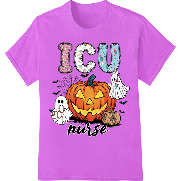 Spooky ICU Nurse Pumpkin Halloween Heat Transfer Print on purple shirt - SUPERDTF-DTF Prints-DTF Transfers-Custom DTF Prints