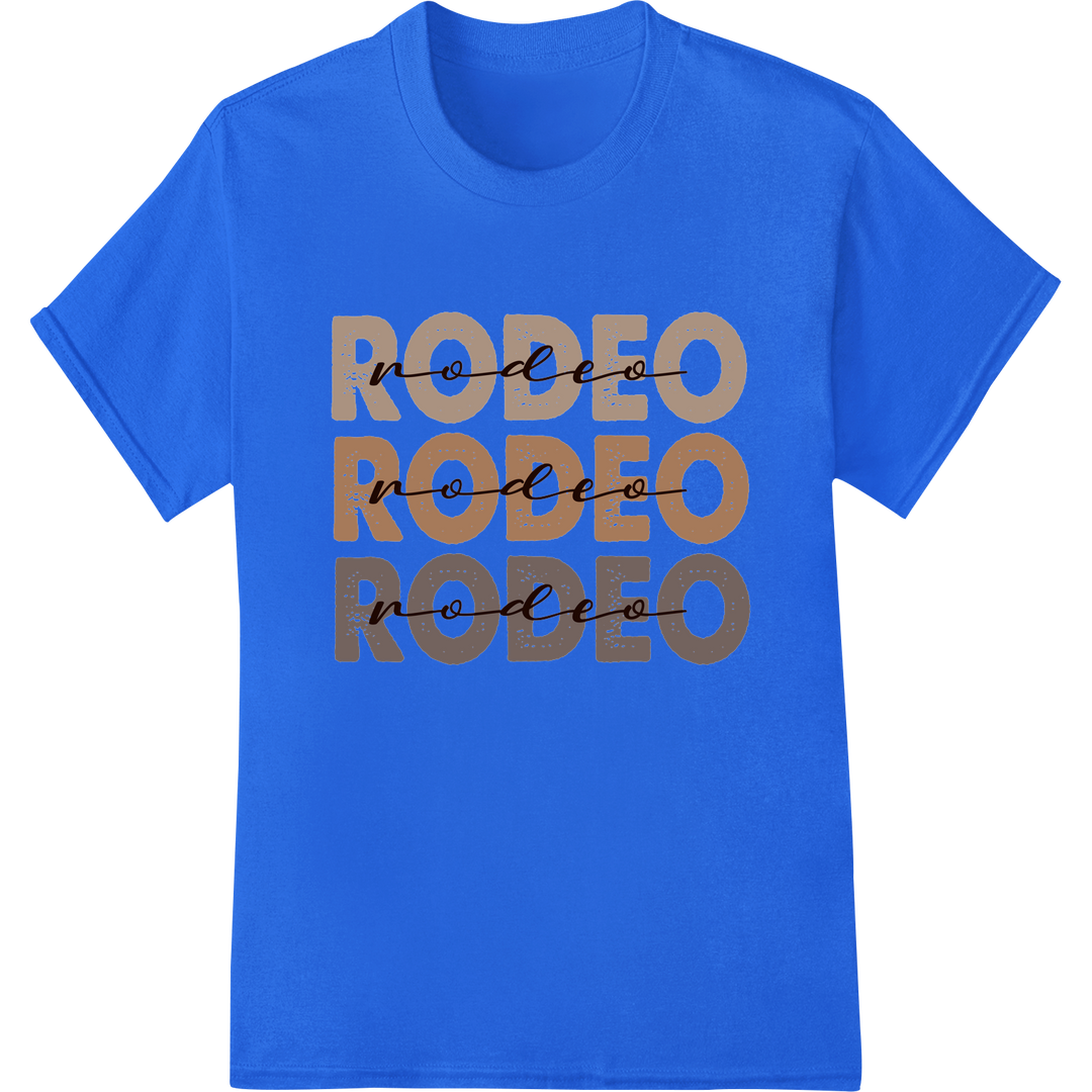 Rustic 'Rodeo' DTF Print Heat Transfer | Western Charm on blue shirt - SUPERDTF-DTF Prints-DTF Transfers-Custom DTF Prints