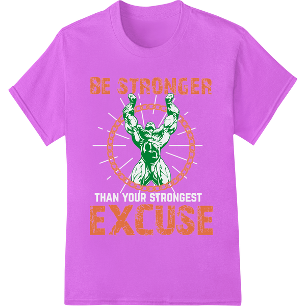 No Excuses: Strength Unleashed DTF Print | Gym Motivation on purple shirt - SUPERDTF-DTF Prints-DTF Transfers-Custom DTF Prints