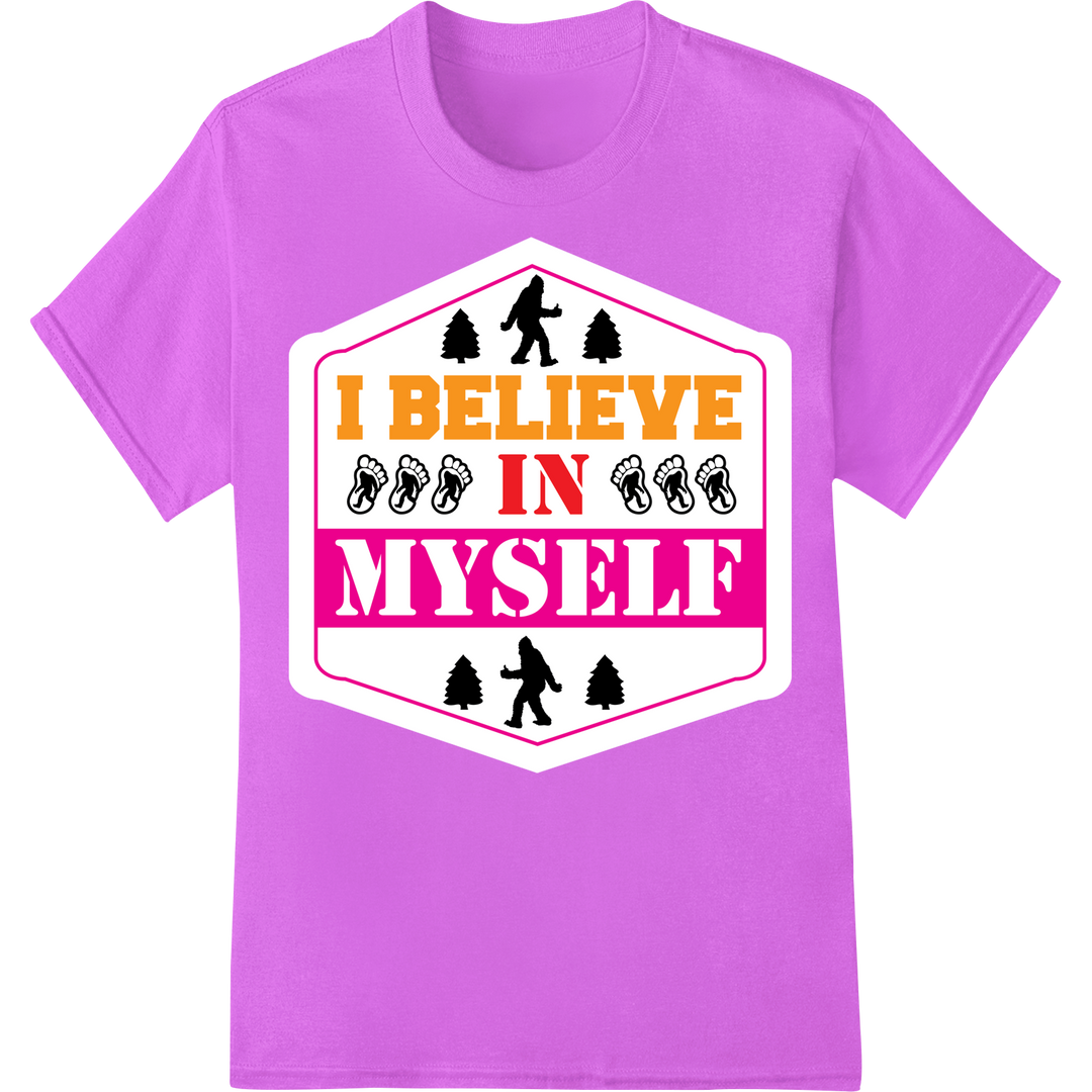 Bigfoot 'I Believe in Myself' Inspirational DTF Print on purple shirt - SUPERDTF-DTF Prints-DTF Transfers-Custom DTF Prints