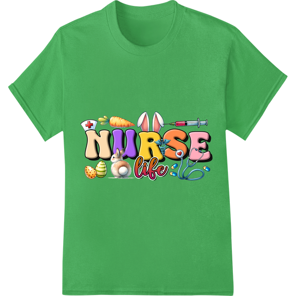 Adorable Nurse Easter DTF Print Heat Transfer | Spring Fun on green shirt - SUPERDTF-DTF Prints-DTF Transfers-Custom DTF Prints