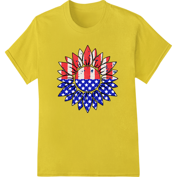 Patriotic Sunflower: American Flag Fusion Design on yellow shirt - SUPERDTF-DTF Prints-DTF Transfers-Custom DTF Prints