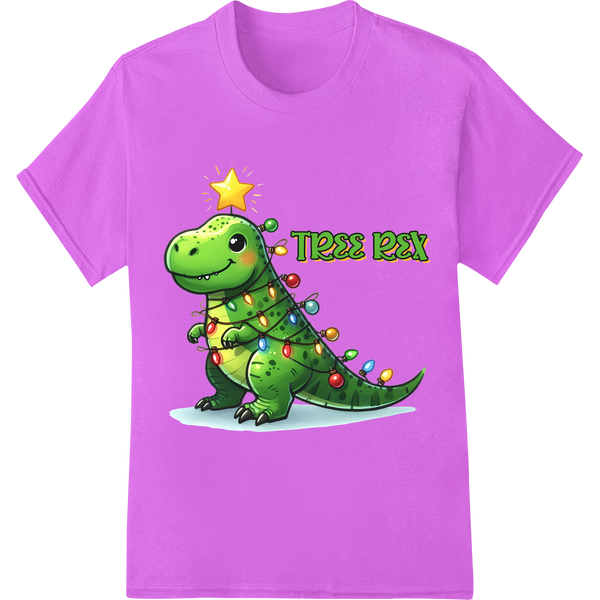 T1933 Rex: Adorable Dino Xmas DTF Heat Transfer Print on purple shirt - SUPERDTF-DTF Prints-DTF Transfers-Custom DTF Prints