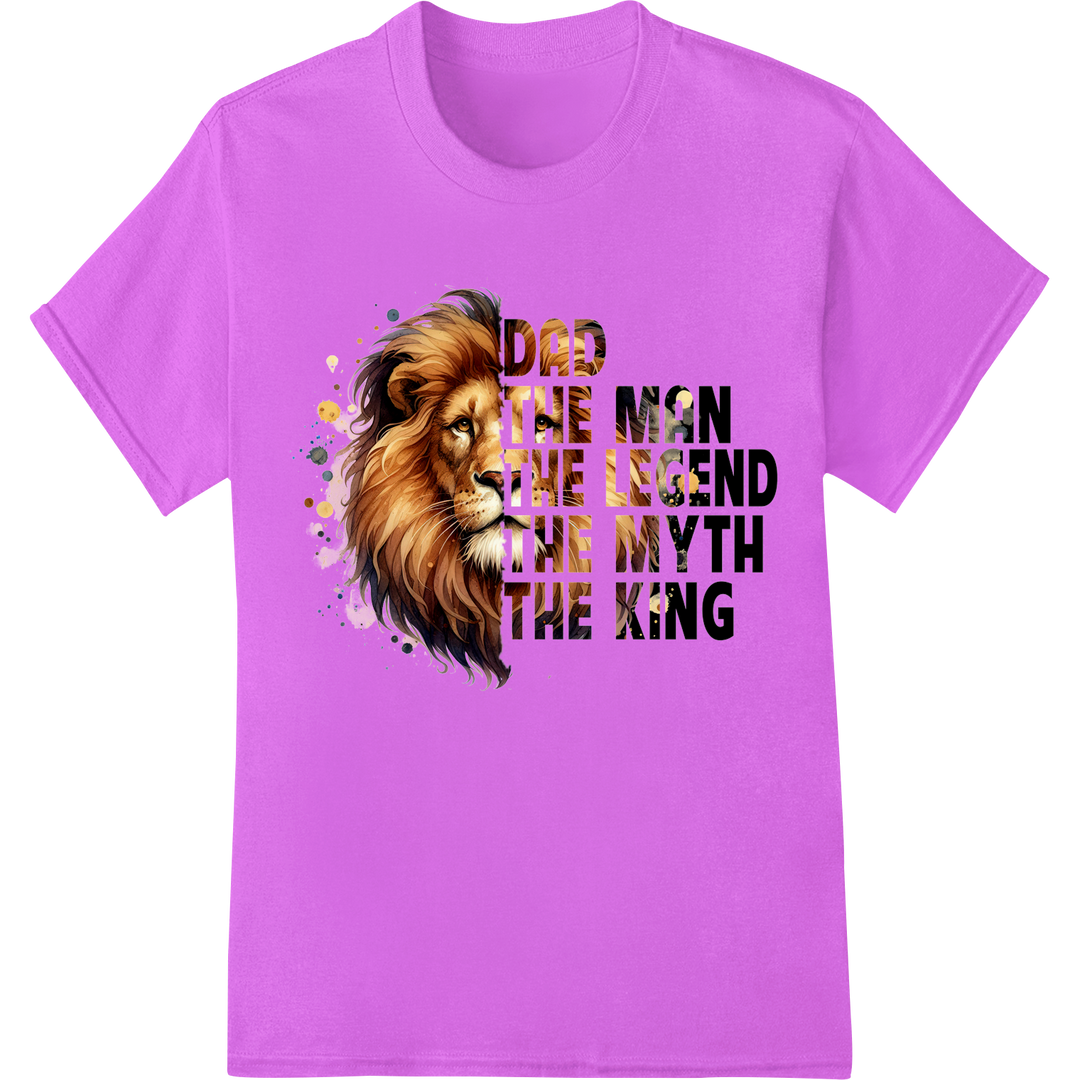 Fierce Lion King Dad: Father's Day DTF Print Transfer on purple shirt - SUPERDTF-DTF Prints-DTF Transfers-Custom DTF Prints