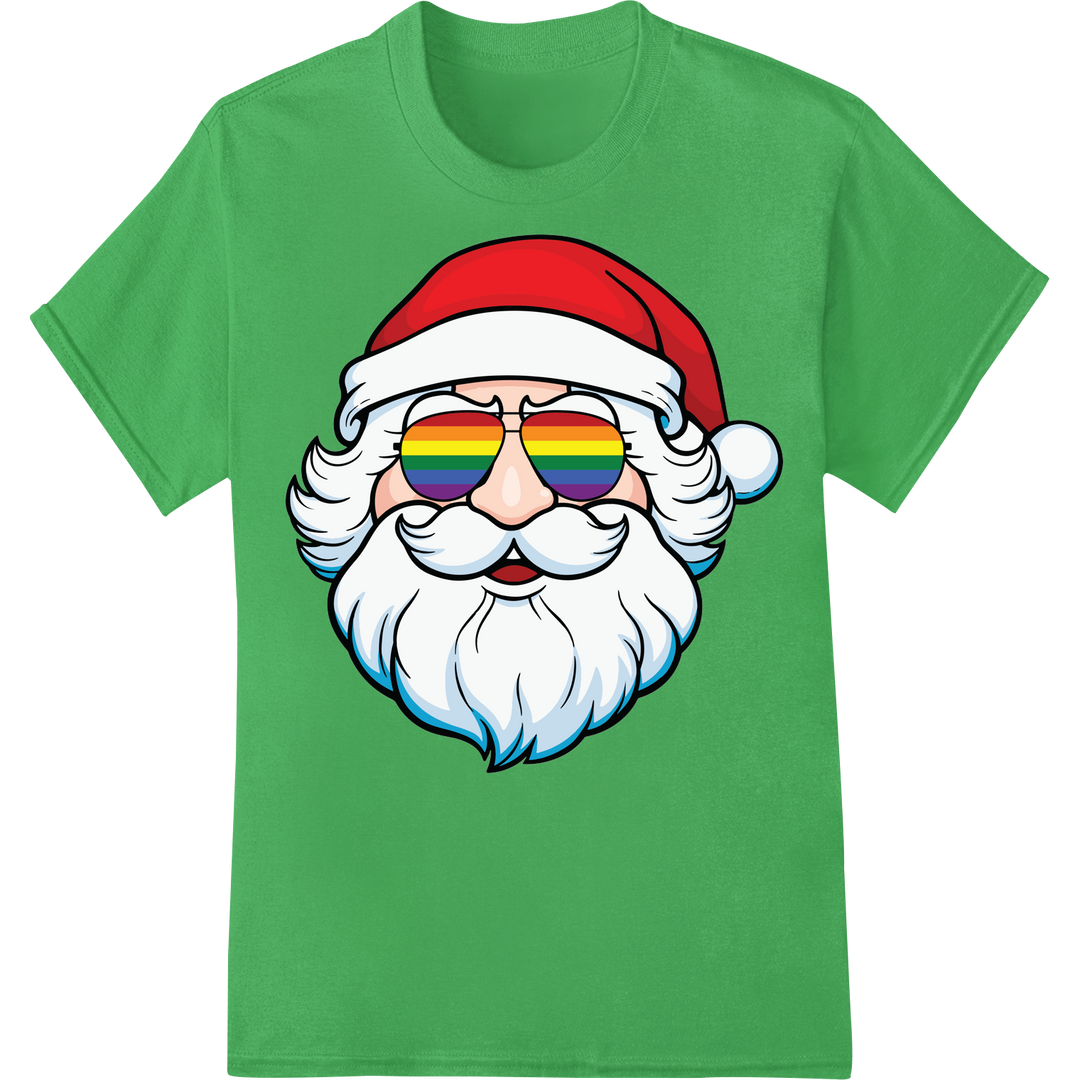 Vibrant LGBT Santa Claus DTF Print Heat Transfer | Pride on green shirt - SUPERDTF-DTF Prints-DTF Transfers-Custom DTF Prints