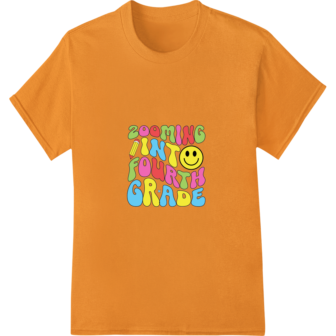 Zoom into 4th Grade with this Vibrant Teacher DTF Print on orange shirt - SUPERDTF-DTF Prints-DTF Transfers-Custom DTF Prints