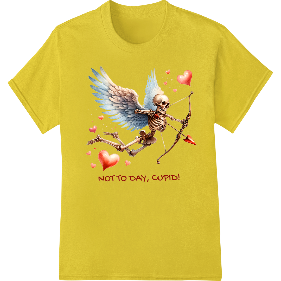 Edgy 'Not Today, Cupid' DTF Print Heat Transfer | Anti-V-Day on yellow shirt - SUPERDTF-DTF Prints-DTF Transfers-Custom DTF Prints