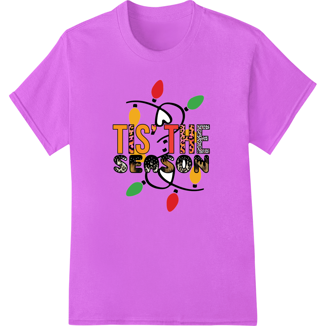 Tis' the Season: Festive Christmas Typography DTF Print on purple shirt - SUPERDTF-DTF Prints-DTF Transfers-Custom DTF Prints