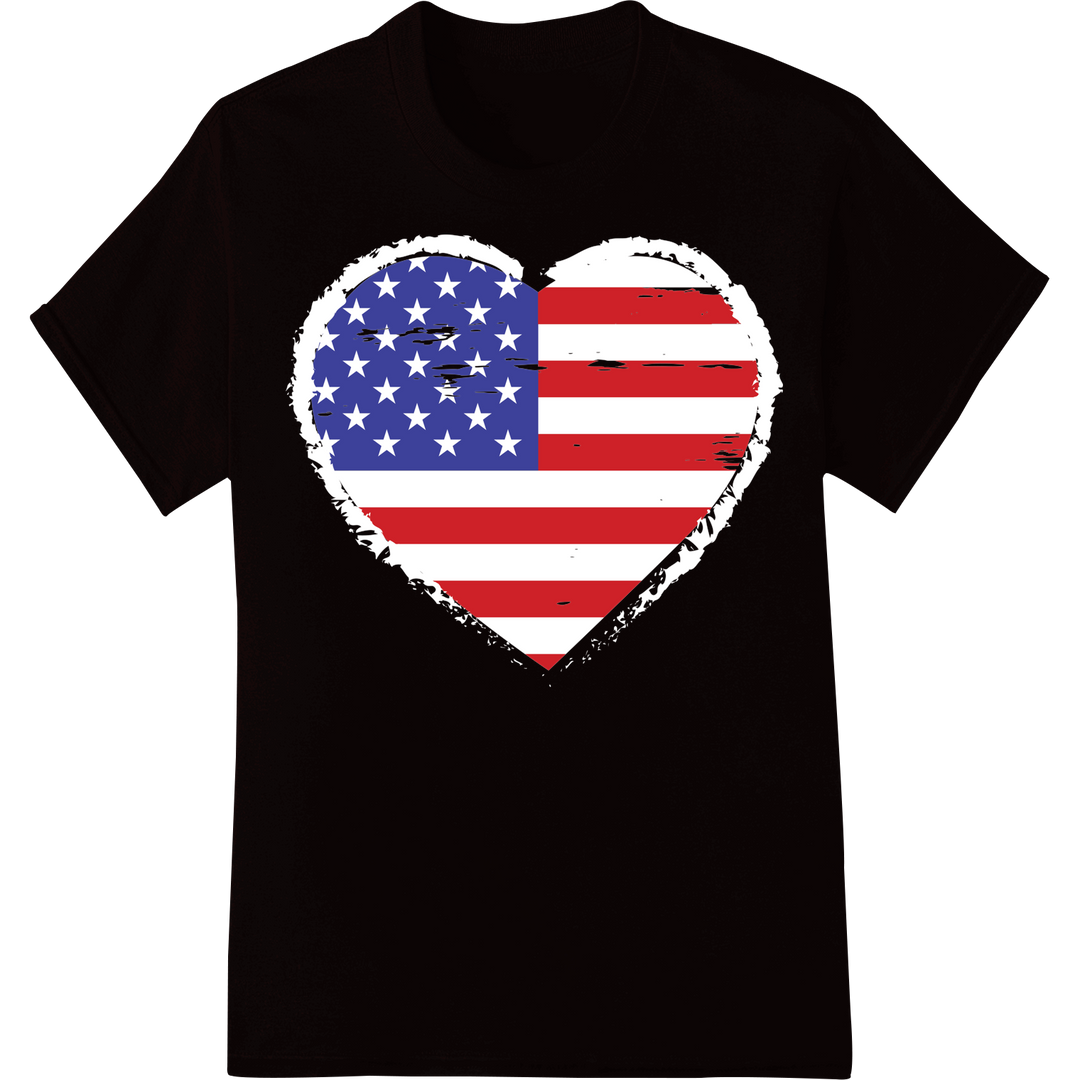 Patriotic Heart Flag DTF Transfer Print | 4th of July on black shirt - SUPERDTF-DTF Prints-DTF Transfers-Custom DTF Prints