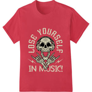 Innovative custom apparel design on Edgy Skull 'Lose Yourself In Music' DTF Print Heat Transfer